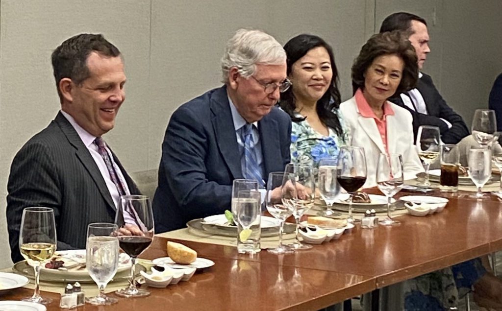 Left to Right: Jonathan Miller, U.S. Hemp Roundtable General Counsel, Sen. Republican Leader Mitch McConnell (R-KY), Jennifer Barber from Frost Brown Todd, former Transportation Secretary Elaine Chao, and Russell Coleman, Ethics Counsel to the Roundtable and a candidate for Kentucky Attorney General.